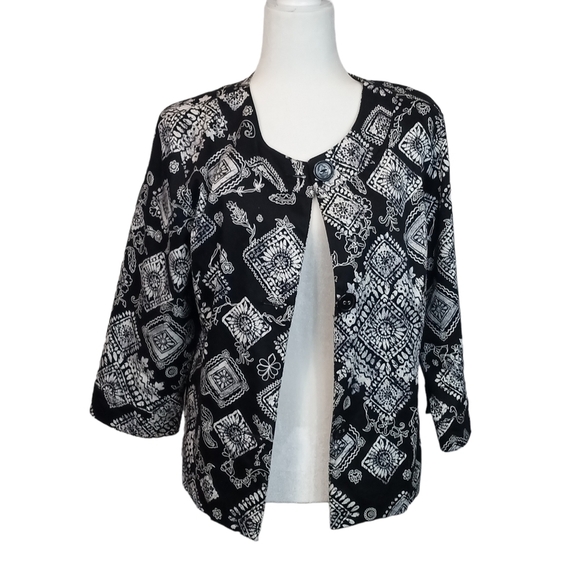 Coldwater Creek black white pattern button up lightweight jacket size 12 - Picture 3 of 9